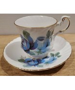 Vintage Rosina England Bone China Tea Cup &amp; Saucer Blue Roses - £11.40 GBP