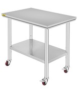 Mophorn Stainless Steel Work Table 36x24 Inch with 4 Wheels Commercial F... - £93.24 GBP