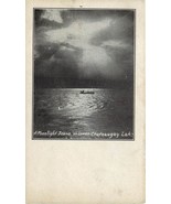 RPPC Postcard NY F294 UDBK A Moonlight Scene on Lower Chateaugay Lake Boat - $11.88
