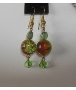 Green/Brown Glass/Crystal Ball Dangle Hook Earrings - £14.78 GBP