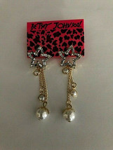Betsey Johnson Gold Alloy Rhinestone Star Pearl Multi Dangle Post Earrings - £8.78 GBP