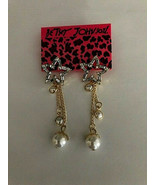 Betsey Johnson Gold Alloy Rhinestone Star Pearl Multi Dangle Post Earrings - £9.43 GBP
