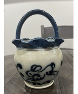 BLUE BUNNY Handmade Salt Stoneware Basket WISCONSIN POTTERY Columbus WI - $121.84 CAD