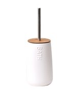 Bath D Dolomite Round Toilet Bowl Brush and Holder White-Bamboo Top - £22.31 GBP