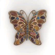 Vtg Signed Monet Butterfly Brooch Pin Plique A Jour Multicolor Enamel Fa... - $39.99