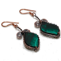 Malachite Gemstone Copper Wire Wrap Drop Dangle Earrings Jewelry 2.10&quot; S... - $4.99