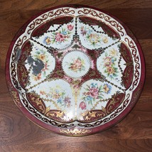 Daher Decorated Ware Round Tin Bowl Tray England Burgundy Floral Vintage 1971 - £3.90 GBP