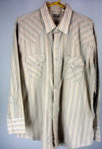 Ely Cattleman Vintage Mens (Xl) Pearl Snap Beige Striped L/S Western Shirt - $30.00