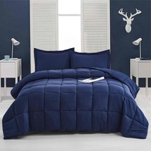 Queen Size Navy 3 Piece Microfiber Reversible Comforter Set - $2,608.98 MXN