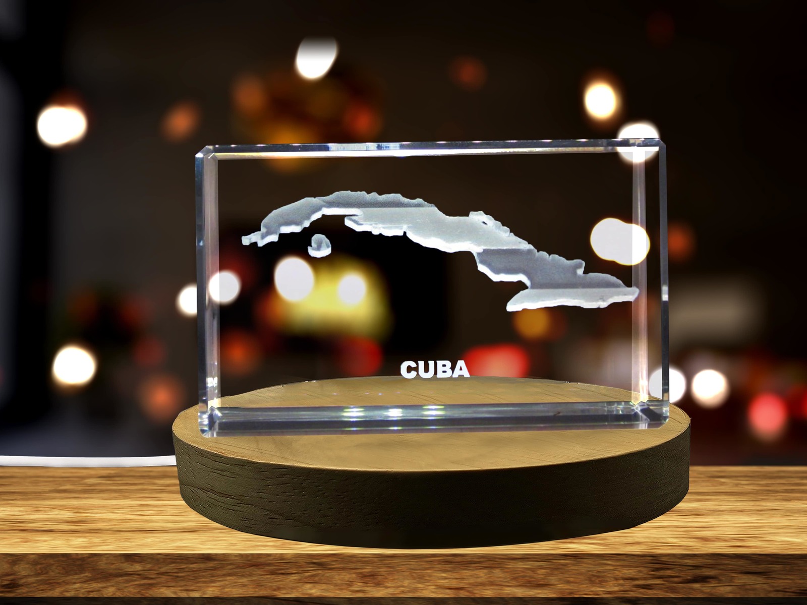 LED Base included |Cuba 3D Engraved Crystal 3D Engraved Crystal Keepsake