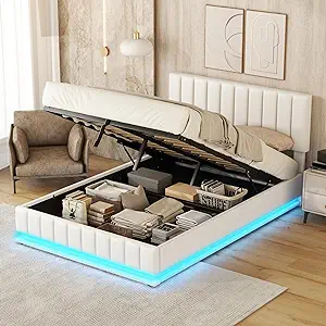 Full Size Upholstered Platform Bed With Storage &amp; Hydraulic System &amp; Led Light,M - £434.26 GBP