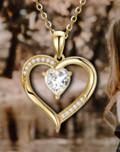 2Ct Heart Cut Real Moissanite Fancy Heart Pendant 14K Yellow Gold Plated  Silver - $233.74