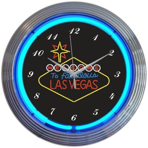 Las Vegas Welcome Art Neon Clock 15"x15" - £65.45 GBP