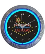Las Vegas Welcome Art Neon Clock 15&quot;x15&quot; - £65.34 GBP