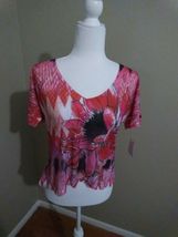 New Women&#39;s Pink Short Sleeve Floral Shirt with Sequins Size Medium - £5.46 GBP