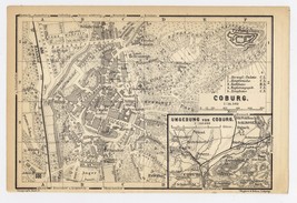 1895 Antique City Map Of Coburg / Bavaria Bayern / Germany - £15.44 GBP