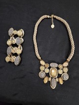 Bill Blass Vtg Gold &amp; Tan Statement Cabochon Necklace &amp;Bracelet Set!  Rh... - $23.12 CAD