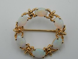 High End Circle 3.5CtSimulated Fire OPAL Brooch Pin 925 Silver Gold Plated - £123.06 GBP