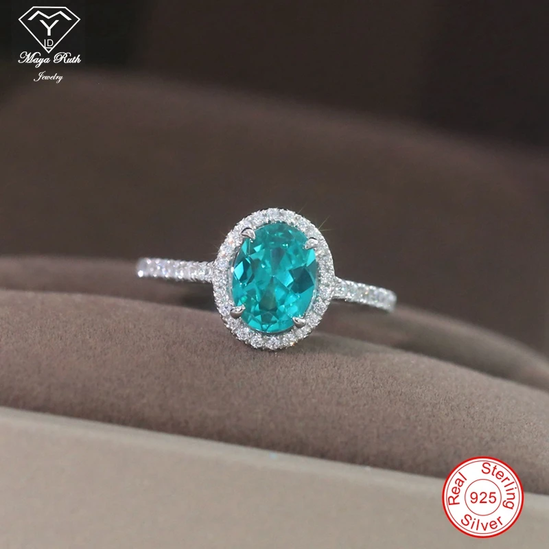 Simulated Paraiba Tourmaline Ring Real 925 Sterling Silver Party for Women Gifts - £62.60 GBP