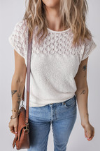 White Eyelet Knit Tied Back Short Sleeve Sweater - $263.44 MXN