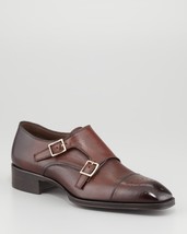 Handmade leather double monk shoes brown patina men dress monk strap shoes - £135.56 GBP