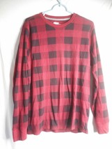 Burgundy Black Checked Old Navy Long sleeve Thermal T shirt Top Sz L - $223.01 MXN
