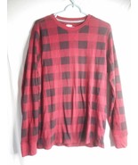 Burgundy Black Checked Old Navy Long sleeve Thermal T shirt Top Sz L - $11.99