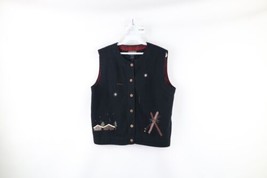 Vtg 90s Woolrich Womens Large Knit Christmas Full Button Cardigan Sweater Vest - £39.38 GBP