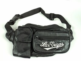 Vintage Black Genuine Leather Fanny Pack Retro 4 Zippered Compartments Las Vegas - £23.18 GBP