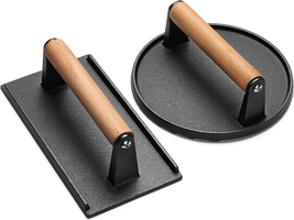 Burger Press, 7&quot; round &amp; 8.2&quot;X4.3&quot; Rectangle Heavy-Duty Cast Iron Smash Bacon Pr - £27.35 GBP