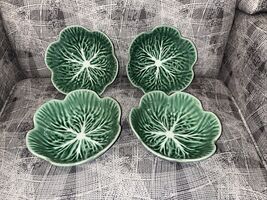 Lot Of 4 Green White Vein Cabbage Bowls Cereal Salad  6” SH Home Ceramic... - $64.35