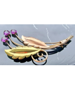 VAN DELL VINTAGE 925 STERLING SILVER VERMEIL AMETHYST FLOWERS BROOCH - $1,258.85 MXN