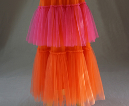 Orange Hot-pink Tiered Tulle Maxi Skirt Women Plus Size Tulle Maxi Skirt image 4