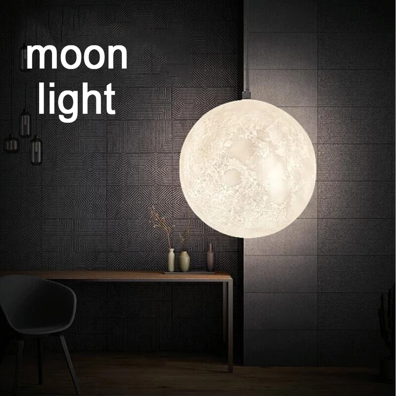 Led 3d Print Moon Pendant Living Room Restaurant  Hanging Lamps E27 12w ... - $37.52+