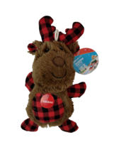Vibrant Life Holiday Plaid Moose Dog Toy 7 inch Stuffed Plush Squeaky Christmas - £8.07 GBP