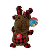 Vibrant Life Holiday Plaid Moose Dog Toy 7 inch Stuffed Plush Squeaky Ch... - £8.14 GBP