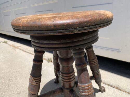 Antique 19thC A.Merriam Piano Legno Girevole Sgabello Sedile Bench Sfera Claw Item image 5