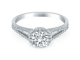 1.00CT Round Forever One Moissanite Split Shank Halo Engagement Ring White Gold  - £1,135.39 GBP