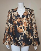 Le Suit Floral Black Brown Blazer Jacket Fully Lined Women Size 18 W - $14.84