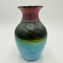 Dryden Vase Signed Hand Thrown Pottery Dated 2010 Purple Green Aqua 6.5i... - £36.51 GBP