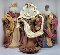 Three Kings Wise Men Magi Set Hand Painted Fabric Mache Figures 12&quot; -13&quot; Tall - £63.14 GBP