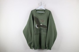 Vtg 90s Streetwear Mens 3XL Faded Nature Bald Eagle Crewneck Sweatshirt Green - $59.35