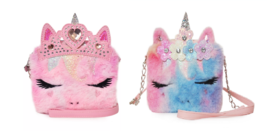 NEW Girls Plush Unicorn Crossbody Bag Purse pink or rainbow faux fur rhinestones - £8.58 GBP
