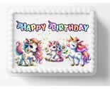 Cute Unicorn Design Birthday Themed Edible Image Cake Topper, Frosting S... - $17.47
