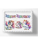 Cute Unicorn Design Birthday Themed Edible Image Cake Topper, Frosting S... - $17.47