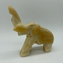 Hand Carved Light Brown Yellow Stone Elephant Figurine Carving 3&quot; - £14.08 GBP