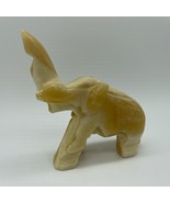 Hand Carved Light Brown Yellow Stone Elephant Figurine Carving 3&quot; - £14.09 GBP