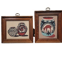 2 Glazed Pueblo Pottery Native American Framed Sand Painting Art Rainbow Way Vtg - £23.97 GBP