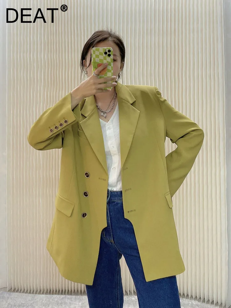 DEAT Woman Coat Retro Mustard Green Single Breasted Notched Full Sleeve ... - $249.94