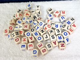 Lot of 60 Vintage Wood Letter Dice 3 Colors 3/4 Inch - £14.37 GBP